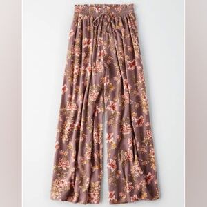 High-Waisted Wide Leg Floral Smocked Pants Size Small